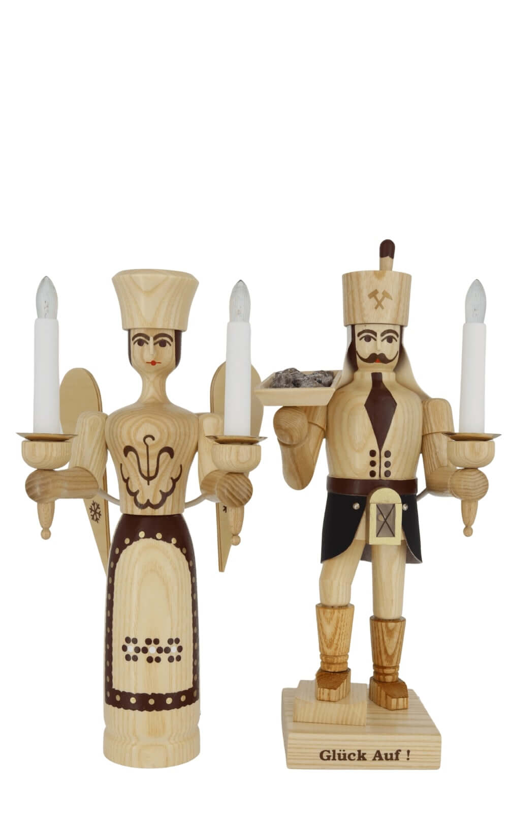 Engel und Bergmann mit Erzschale und Bauchlampe, 34 cm, natur, elektrisch beleuchtet von SEIFFEN.COM_3