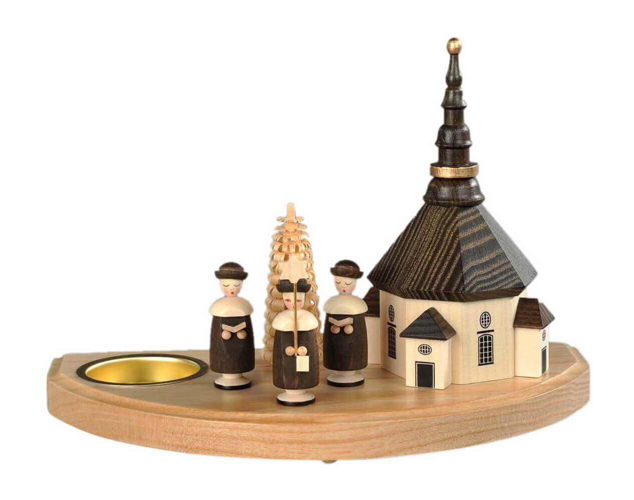 Kerzenhalter für Teelichte Seiffener Kirche, natur, 20 cm von Albin Preißler
