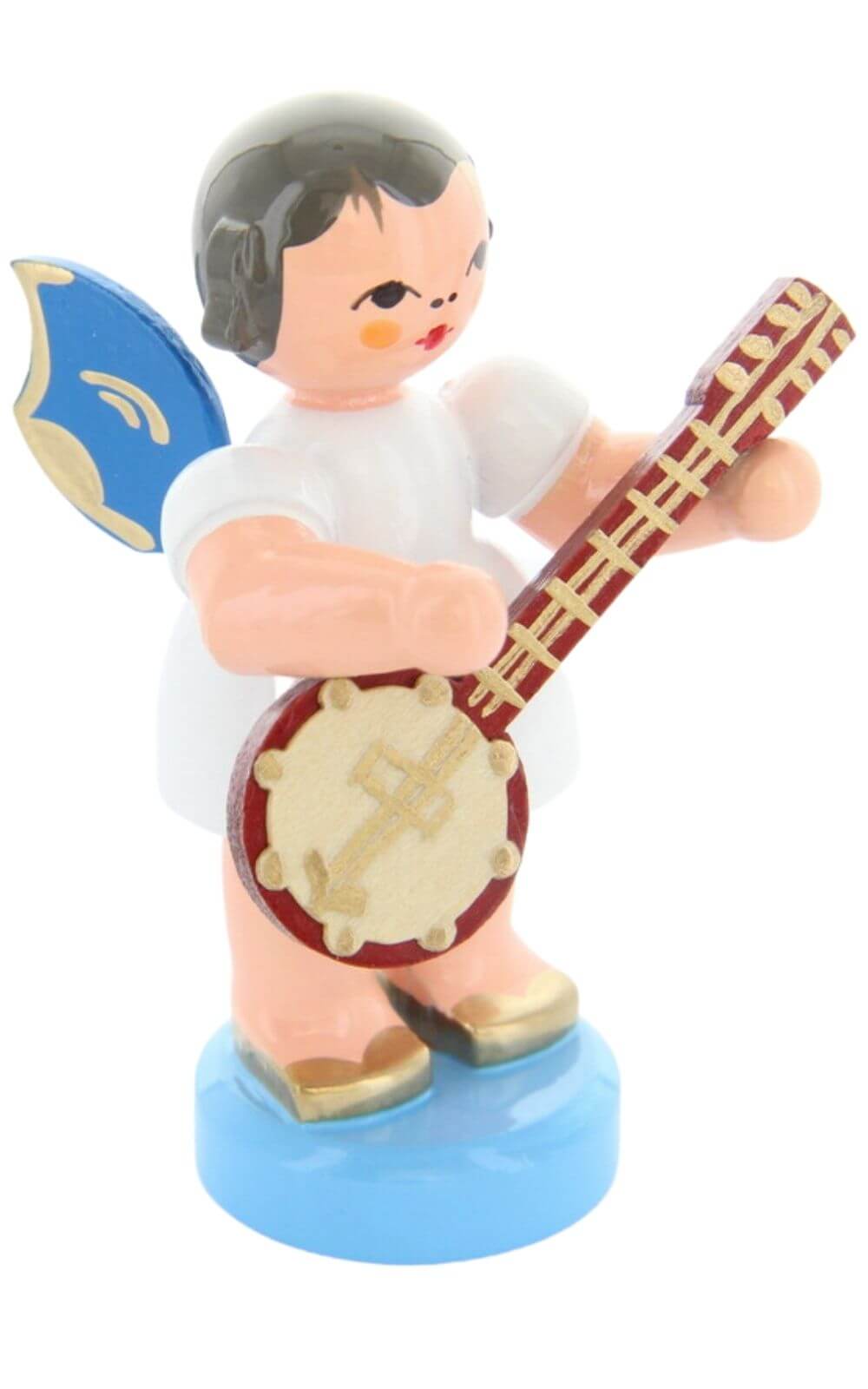 Weihnachtsengel mit Banjo und blauen Flügeln von Figurenland Uhlig