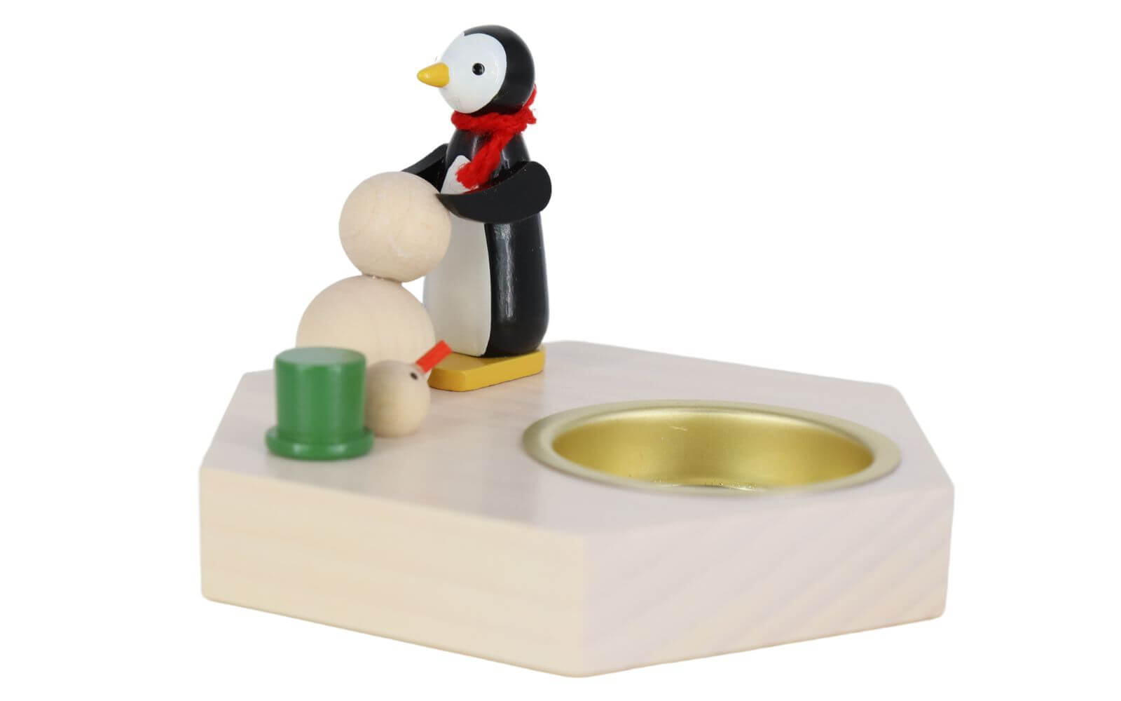 Kerzenhalter für Teelichter Pinguin mit Schneemann, 6 cm von Ralf Zenker_1
