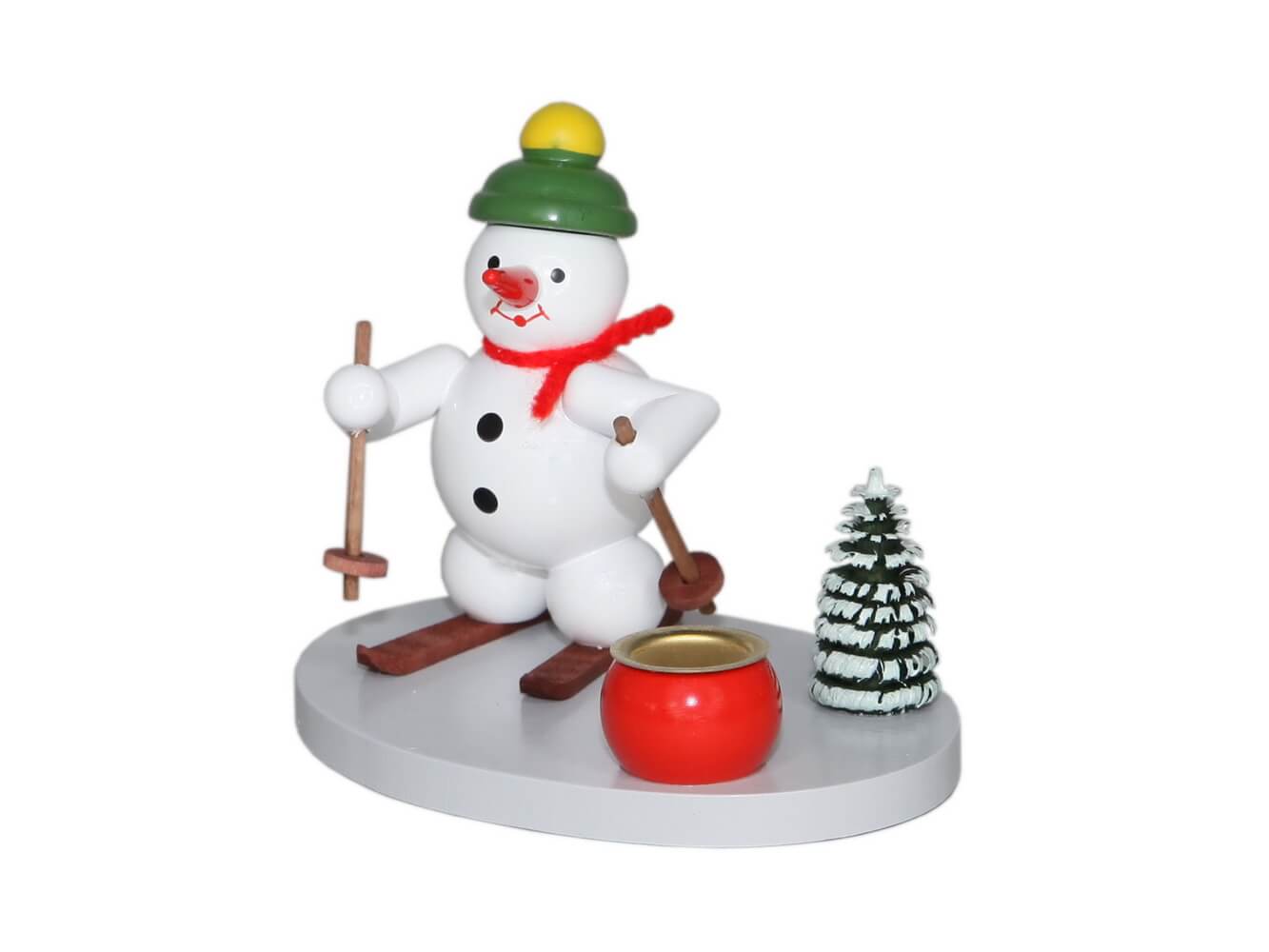 Kerzenhalter Schneemann mit Schneeschuhe, farbig, 8 cm von Ralf Zenker