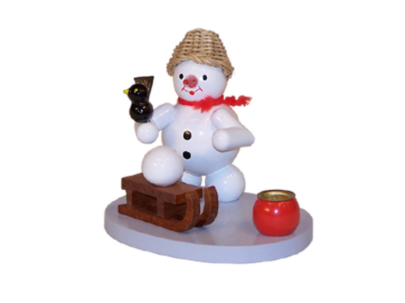 Kerzenhalter Schneemann mit Schlitten, farbig, 8 cm von Ralf Zenker