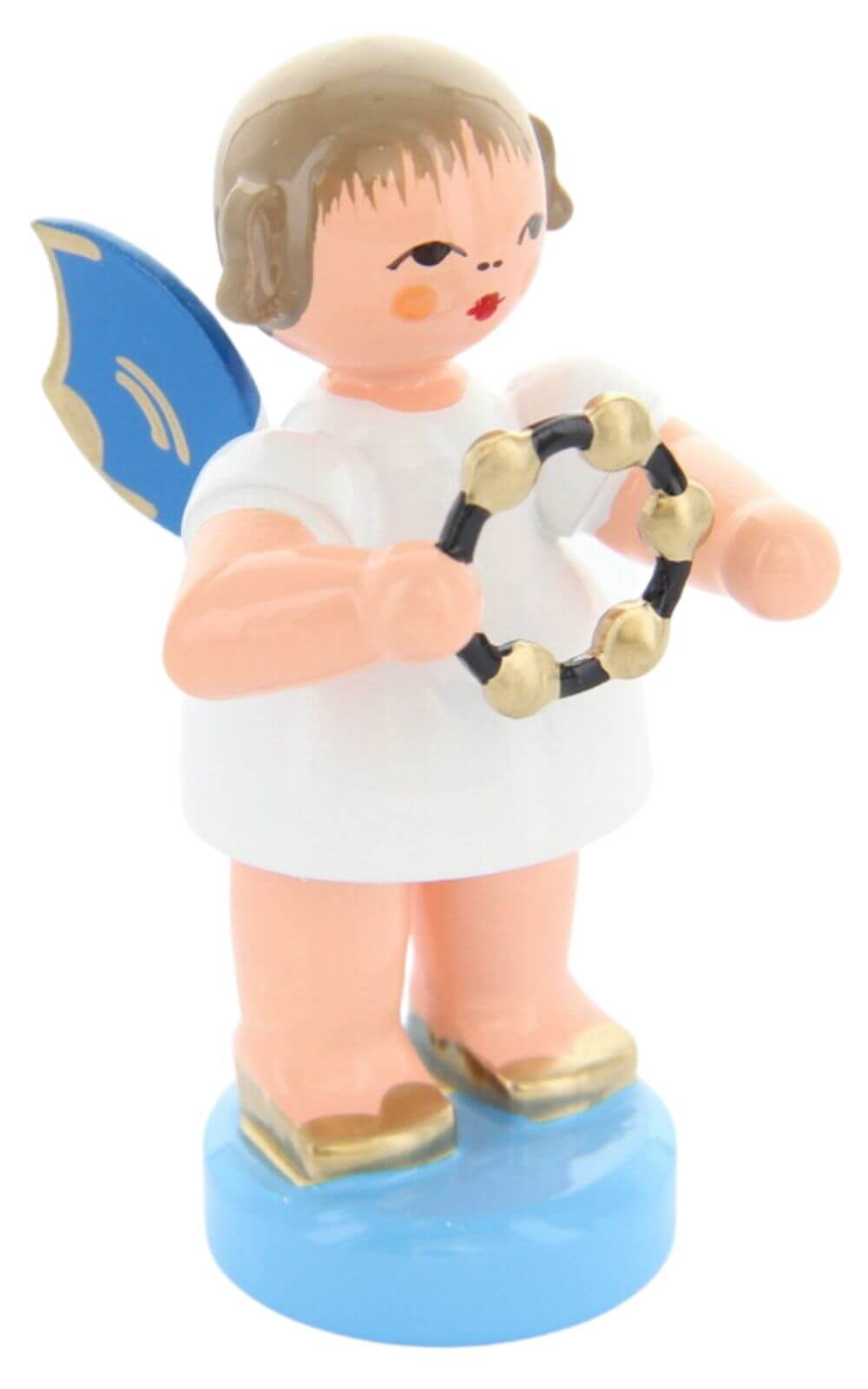 Miniatur - Weihnachtsengel mit Schellenring und blauen Flügeln, 6 cm von Figurenland Uhlig GmbH