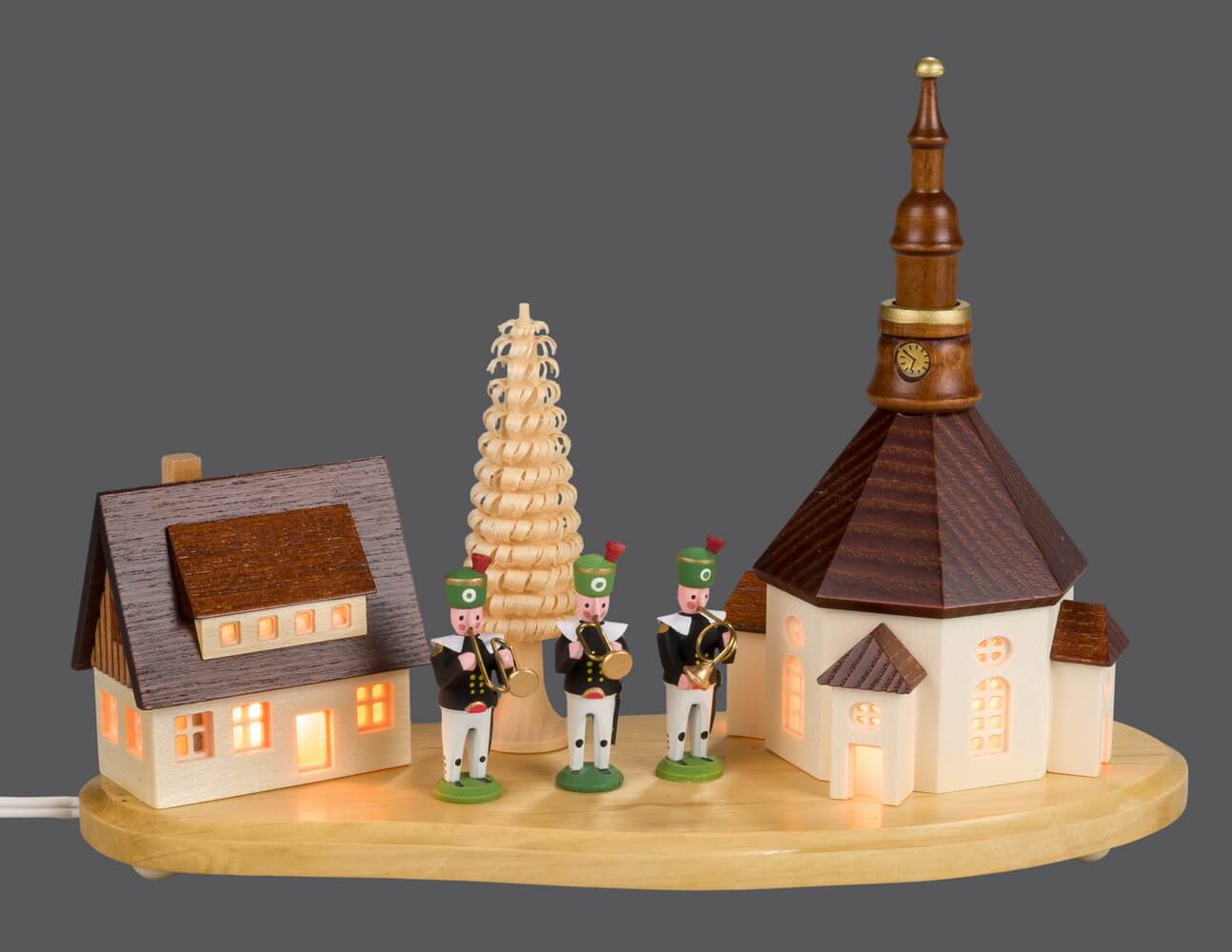 Sockel Seiffener Dorf mit Bergmannskapelle, 20 cm von SEIFFEN.COM_3