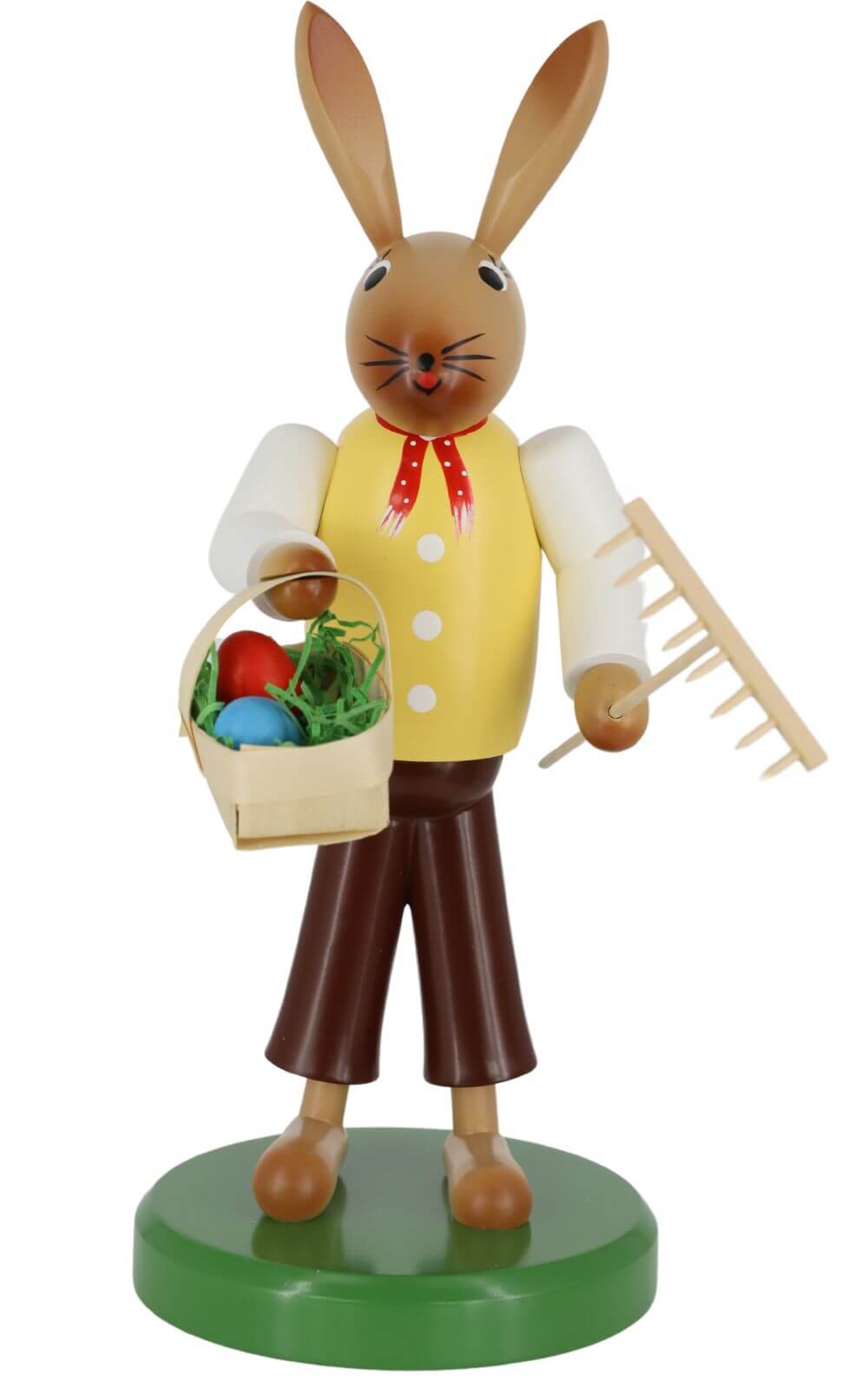 Osterhase mit Rechen und Korb, 28 cm, farbig von SEIFFEN.COM_1