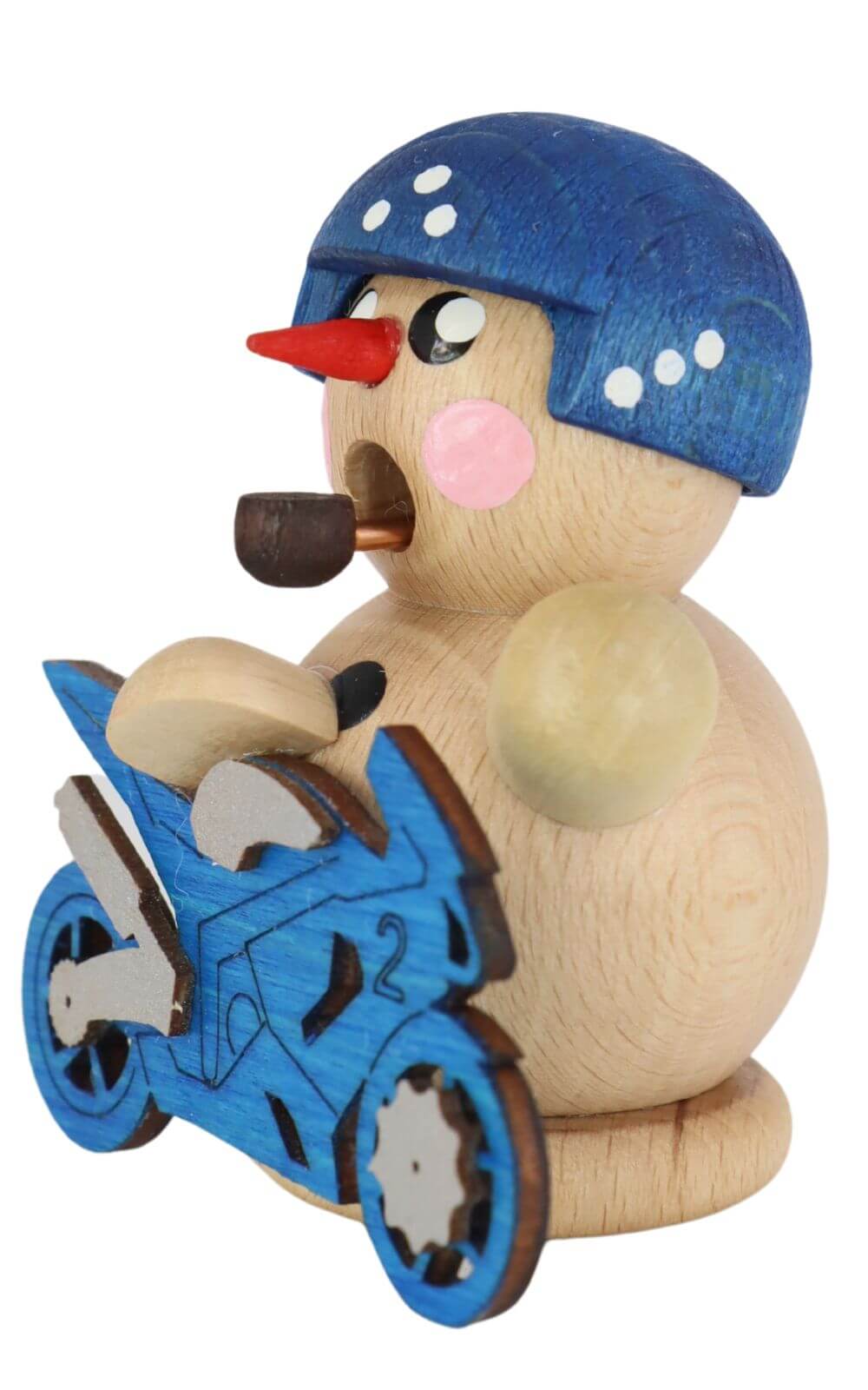 Räuchermann Biker natur mit blauem Motorrad von Gerd Hofmann_3