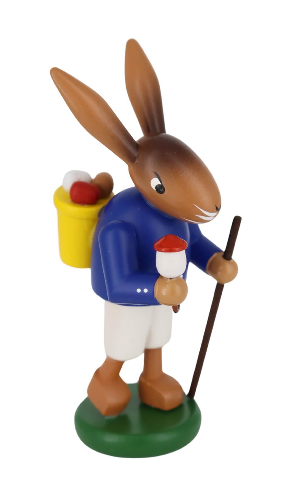 Osterhase mit Wanderstock, Pfeife und Korb, 9 cm, farbig von SEIFFEN.COM_1