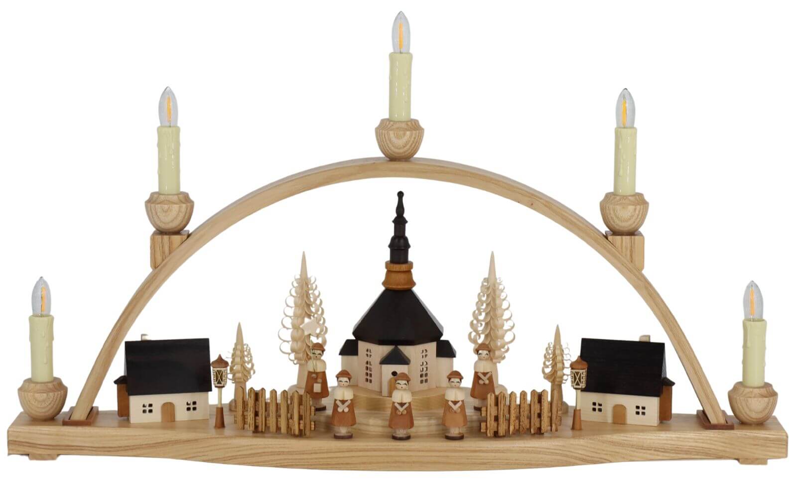 LED Schwibbogen mit beleuchteter Seiffener Kirche, Häusern und Laternen, 54 cm von Knuth Neuber_2