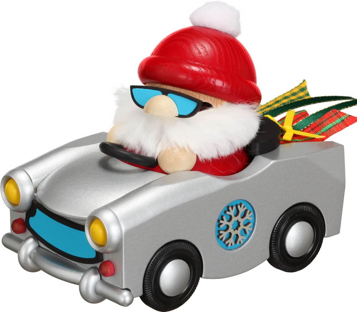 Räuchermännchen - Kugelräuchermann Nikolaus im Trabi, 12 cm, farbig von Seiffener Volkskunst eG