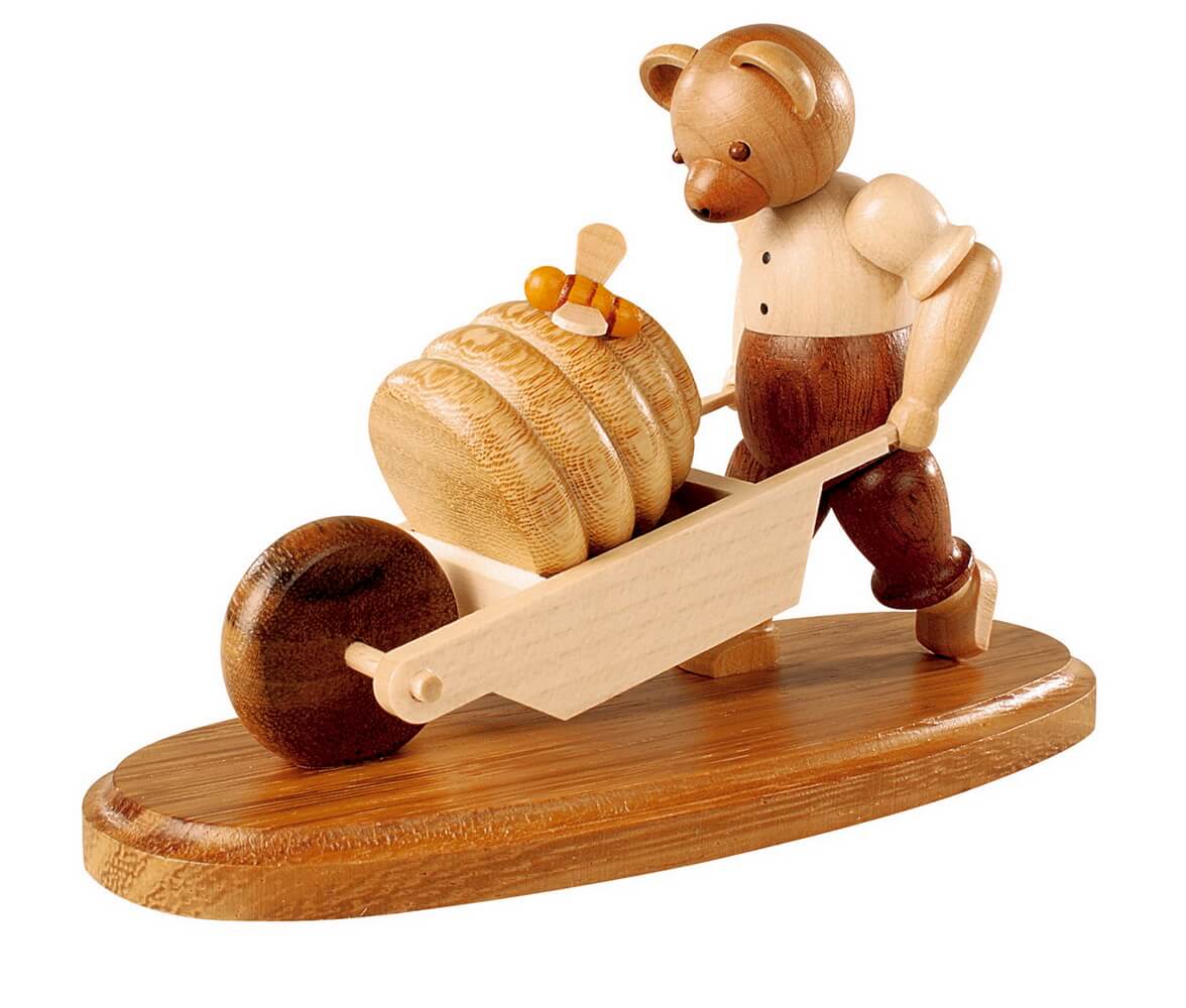 Miniatur Teddy - Bär mit Schubkarre, natur von Müller Kleinkunst