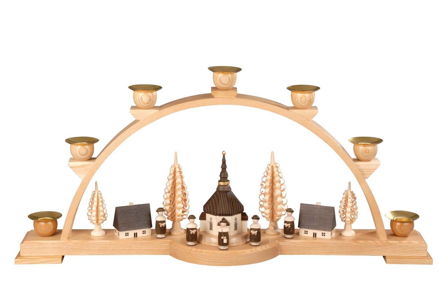 Schwibbogen mit Seiffener Dorf und Kurrende, natur, 60 cm von Albin Preißler