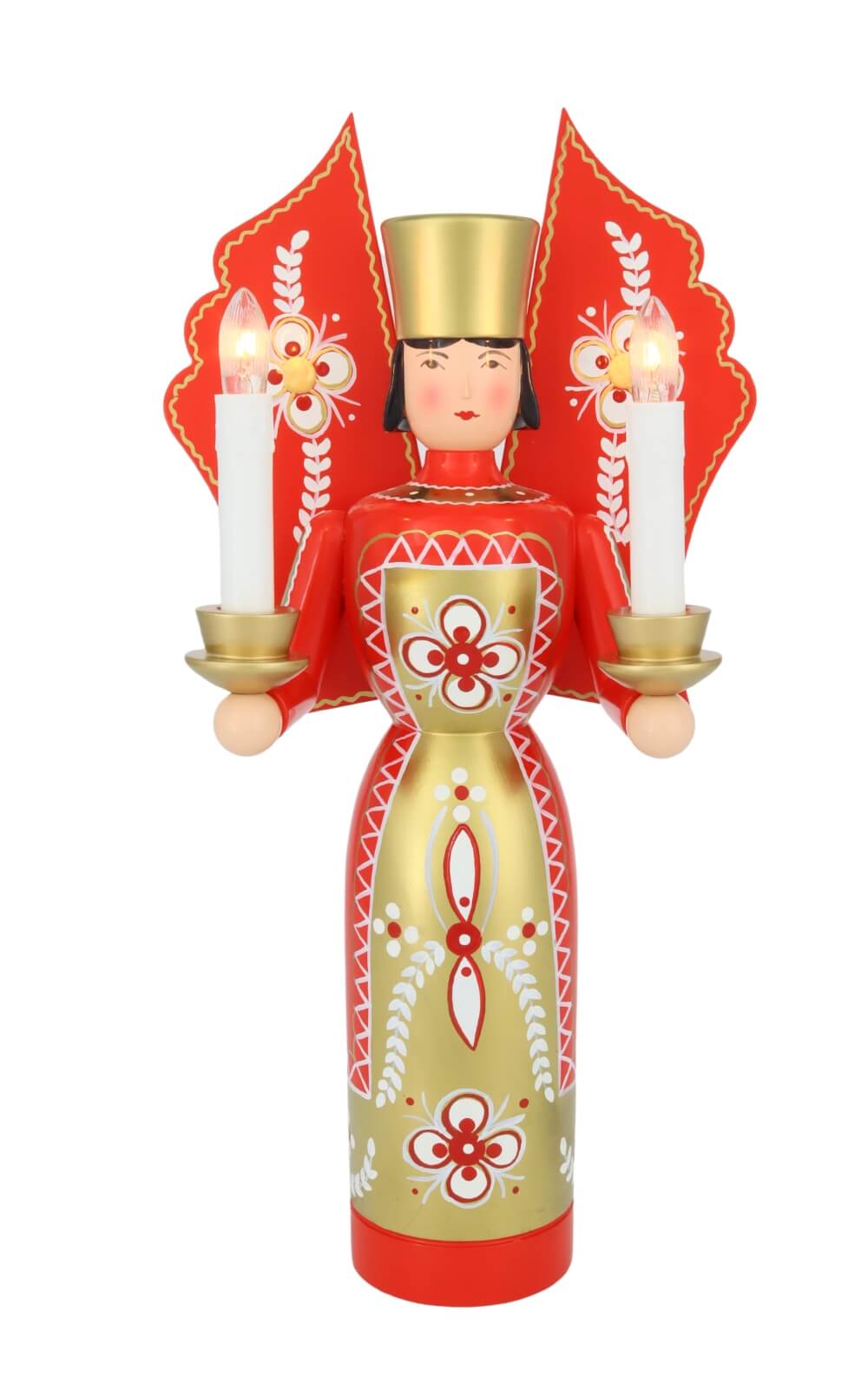 Weihnachtsengel rot - gold, 36 cm, elektrisch beleuchtet von Holzkunst Gahlenz_1