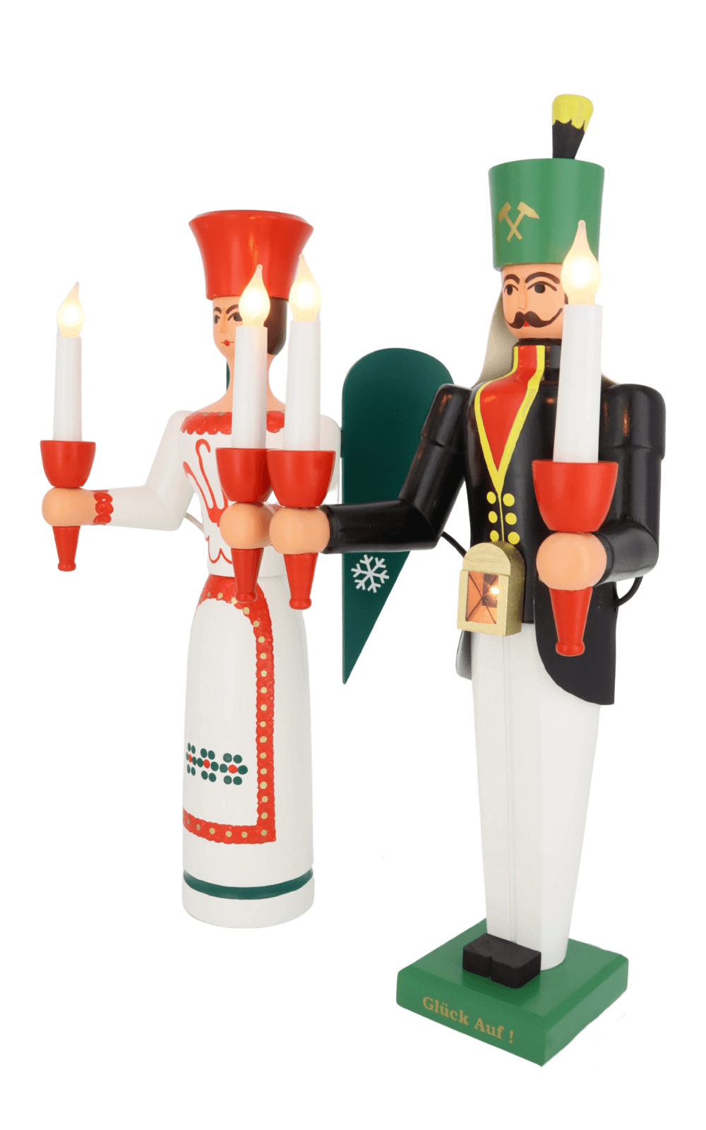 Engel und Bergmann, farbig, elektrisch beleuchtet, 50 cm von SEIFFEN.COM