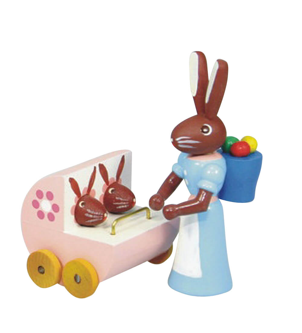 Osterhase Mutter mit Zwillingswagen, 6cm, farbig von Stephan Kaden
