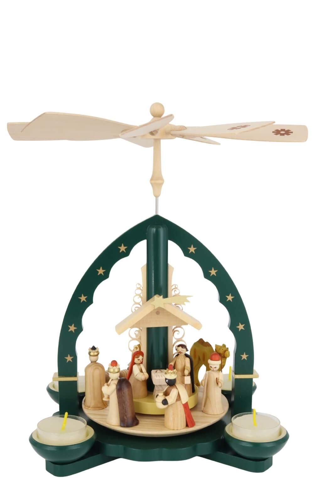 Weihnachtspyramide Christi Geburt für Teelicht und Kerzen, grün, 28 cm von Richard Glässer_3