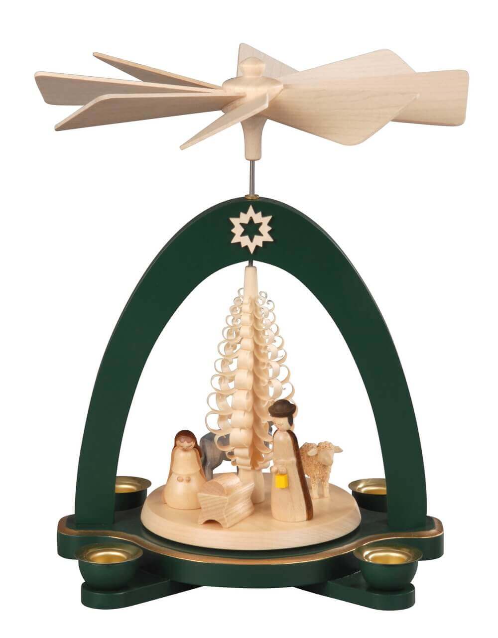 Weihnachtspyramide Heilige Familie, grün, 20 cm von Albin Preißler