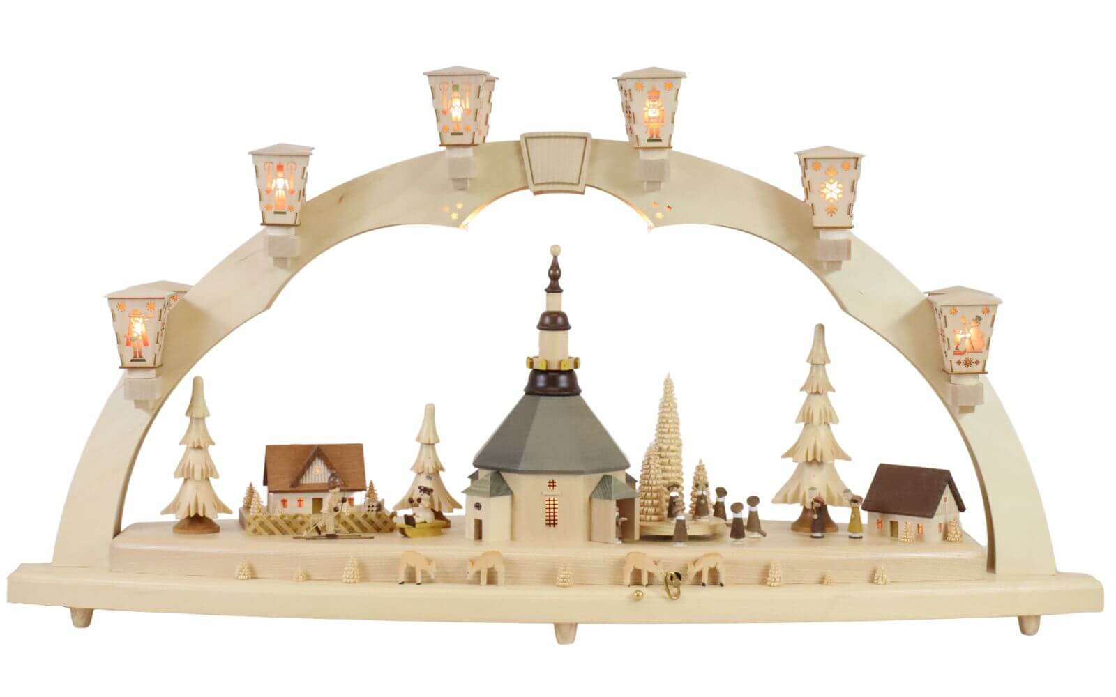 Schwibbogen Seiffener Kirche mit Kurrende und Spielwerk, 80 cm von Richard Glässer_1