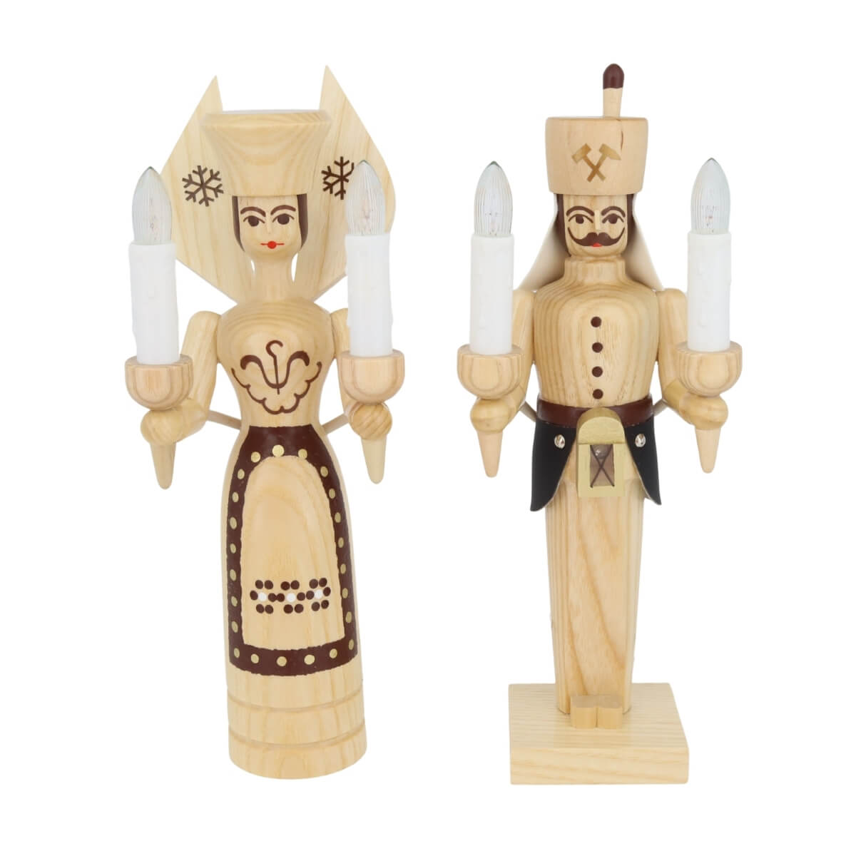 Engel und Bergmann, 26 cm, natur, elektrisch beleuchtet von SEIFFEN.COM