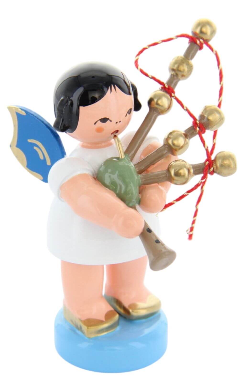 Miniatur - Weihnachtsengel mit Dudelsack und blauen Flügeln, 6 cm von Figurenland Uhlig GmbH